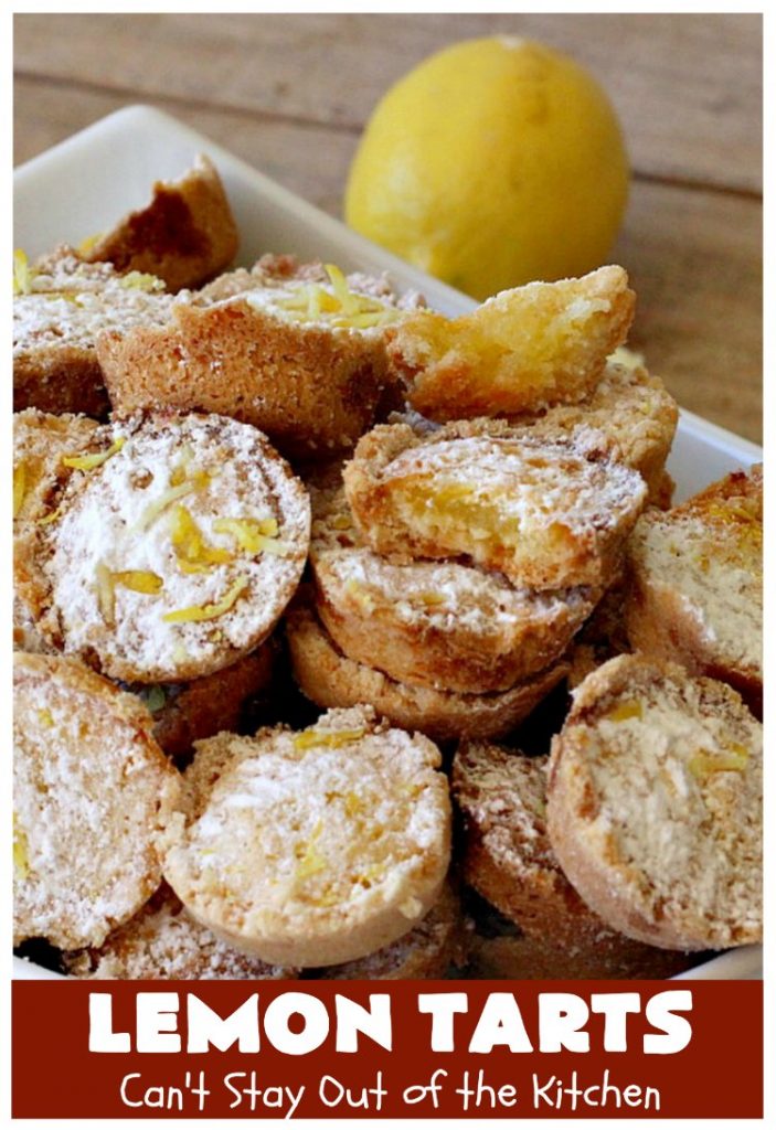 Lemon Tarts | Can't Stay Out of the Kitchen | these amazing #cookies are seriously addictive. You can't stop after eating just one! Terrific for #holiday or #tailgating parties, potlucks or any occasion. #lemon #LemonTarts #dessert #LemonDessert