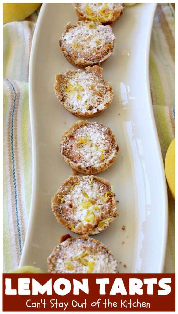 Lemon Tarts | Can't Stay Out of the Kitchen | these amazing #cookies are seriously addictive. You can't stop after eating just one! Terrific for #holiday or #tailgating parties, potlucks or any occasion. #lemon #LemonTarts #dessert #LemonDessert