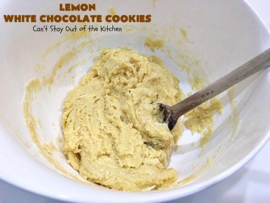 Lemon White Chocolate Cookies | Can't Stay Out of the Kitchen | super easy 4-ingredient #recipe with a #lemon #CakeMix & #WhiteChocolateChips Wonderful for #tailgating parties, potlucks & summer #holiday fun like #FourthOfJuly. #chocolate #cookies #LemonDessert #ChocolateDessert #LemonWhiteChocolateCookies