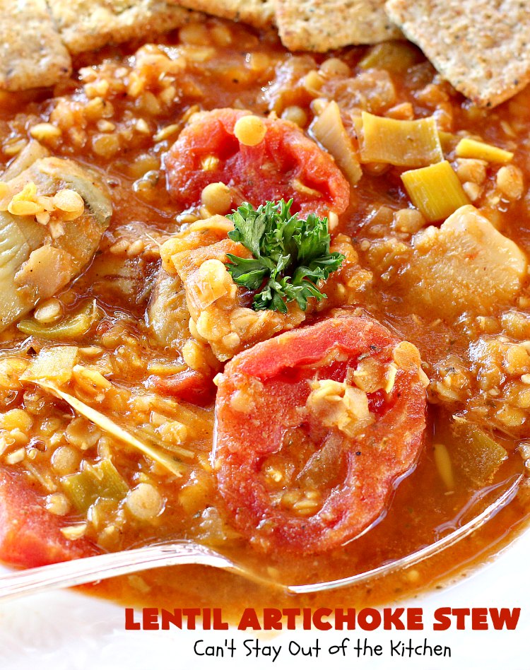 Lentil Artichoke Stew | Can't Stay Out of the Kitchen | This delectable #stew is filled with #lentils #tomatoes & #artichokes. It's wonderful comfort food for #fall or #winter. #vegan #glutenfree #cleaneating