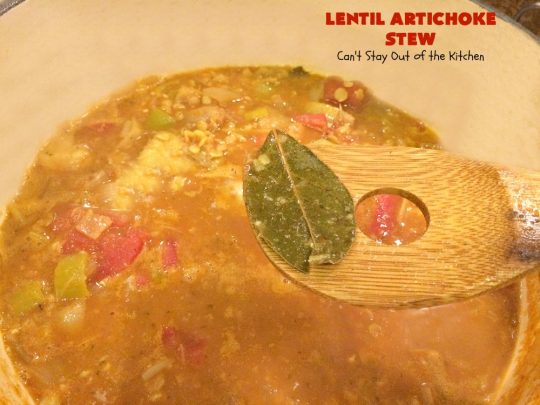 Lentil Artichoke Stew | Can't Stay Out of the Kitchen | This delectable #stew is filled with #lentils #tomatoes & #artichokes. It's wonderful comfort food for #fall or #winter. #vegan #glutenfree #cleaneating
