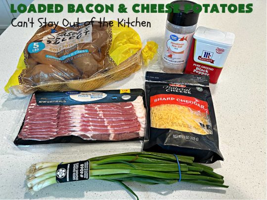 Loaded Bacon and Cheese Potatoes | Can't Stay Out of the Kitchen | These fantastic #potatoes are dripping with #CheddarCheese & loads of #bacon. Every bite will knock your socks off. This is a great #casserole for family, company or #holiday dinners. Everyone will want seconds. #GlutenFree #pork #LoadedBaconAndCheesePotatoes