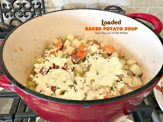 Loaded Baked Potato Soup | Can't Stay Out of the Kitchen | This #Disney copycat recipe is one of the most awesome #soup recipes ever. Loaded with #bacon, #cheddarcheese and red #potatoes.
