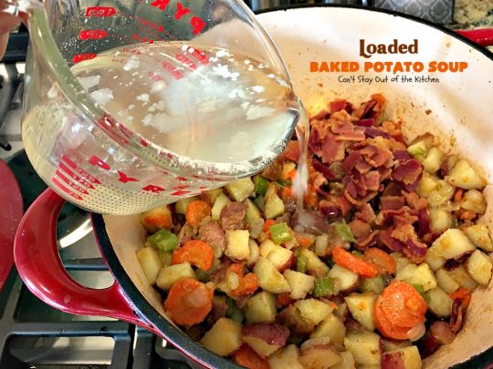 Loaded Baked Potato Soup | Can't Stay Out of the Kitchen | This #Disney copycat recipe is one of the most awesome #soup recipes ever. Loaded with #bacon, #cheddarcheese and red #potatoes.