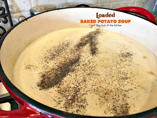 Loaded Baked Potato Soup | Can't Stay Out of the Kitchen | This #Disney copycat recipe is one of the most awesome #soup recipes ever. Loaded with #bacon, #cheddarcheese and red #potatoes.