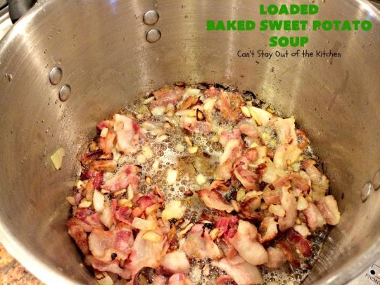 Loaded Baked Sweet Potato Soup | Can't Stay Out of the Kitchen | this #soup is phenomenal! It's loaded with #bacon, #cheddarcheese & #sweetpotatoes. Terrific comfort food for cool, fall or winter nights. We loved it! #glutenfree