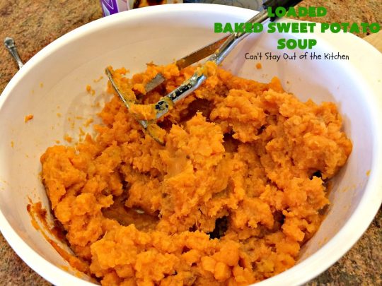 Loaded Baked Sweet Potato Soup | Can't Stay Out of the Kitchen | this #soup is phenomenal! It's loaded with #bacon, #cheddarcheese & #sweetpotatoes. Terrific comfort food for cool, fall or winter nights. We loved it! #glutenfree