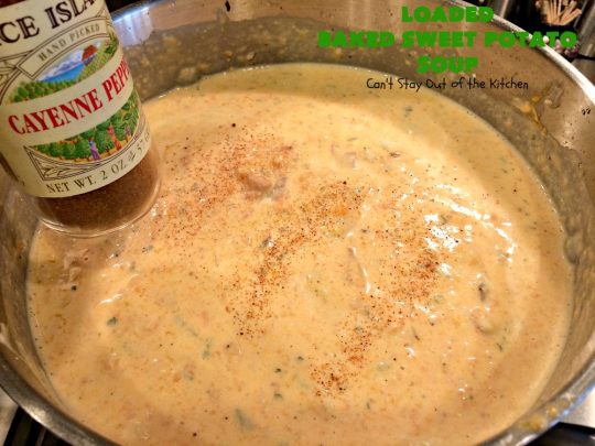 Loaded Baked Sweet Potato Soup | Can't Stay Out of the Kitchen | this #soup is phenomenal! It's loaded with #bacon, #cheddarcheese & #sweetpotatoes. Terrific comfort food for cool, fall or winter nights. We loved it! #glutenfree