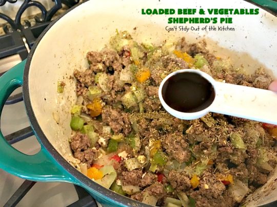 Loaded Beef and Vegetables Shepherd's Pie | Can't Stay Out of the Kitchen | this #casserole is an amazing #shepherdspie recipe. It makes 2 casseroles. One for now and one to freeze for later. #beef #cheese #glutenfree #shepherdspie #mashedpotatoes 