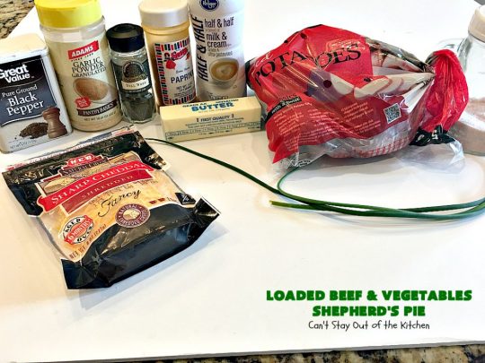 Loaded Beef and Vegetables Shepherd's Pie | Can't Stay Out of the Kitchen | this #casserole is an amazing #shepherdspie recipe. It makes 2 casseroles. One for now and one to freeze for later. #beef #cheese #glutenfree #shepherdspie #mashedpotatoes