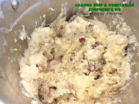 Loaded Beef and Vegetables Shepherd's Pie | Can't Stay Out of the Kitchen | this #casserole is an amazing #shepherdspie recipe. It makes 2 casseroles. One for now and one to freeze for later. #beef #cheese #glutenfree #shepherdspie #mashedpotatoes 