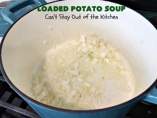 Loaded Potato Soup | Can't Stay Out of the Kitchen | this fantastic #PotatoSoup #recipe includes #potatoes, #bacon, #chives & #CreamCheese. It's heavenly & the perfect dinner entree for fall or winter nights. You'll find this #soup mouthwatering & irresistible! #LoadedPotatoSoup