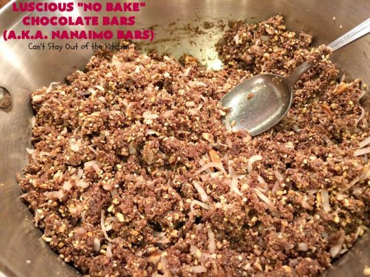 Luscious No Bake Chocolate Bars - Nanaimo Bars | Can't Stay Out of the Kitchen | this #dessert is sinfully rich & so decadent. Every bite will have you drooling. It's the perfect #brownie to wow your family & friends. #FathersDay #FathersDayDessert #Chocolate #cookie #ChocolateDessert #NanaimoBars #Canada #coconut #NoBakeDessert #LusciousNoBakeChocolateBars #holiday #HolidayDessert