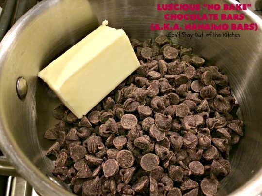 Luscious No Bake Chocolate Bars - Nanaimo Bars | Can't Stay Out of the Kitchen | this #dessert is sinfully rich & so decadent. Every bite will have you drooling. It's the perfect #brownie to wow your family & friends. #FathersDay #FathersDayDessert #Chocolate #cookie #ChocolateDessert #NanaimoBars #Canada #coconut #NoBakeDessert #LusciousNoBakeChocolateBars #holiday #HolidayDessert