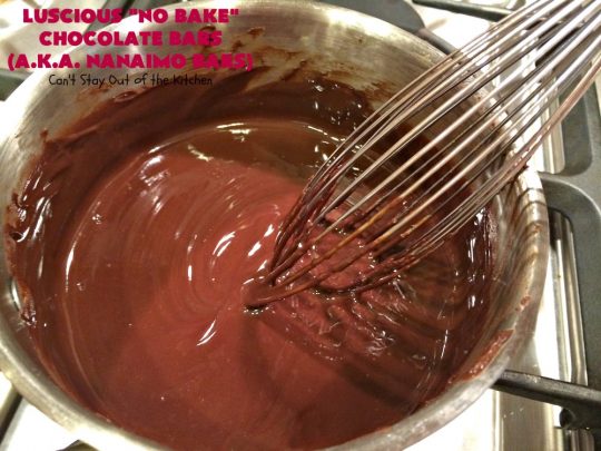 Luscious No Bake Chocolate Bars - Nanaimo Bars | Can't Stay Out of the Kitchen | this #dessert is sinfully rich & so decadent. Every bite will have you drooling. It's the perfect #brownie to wow your family & friends. #FathersDay #FathersDayDessert #Chocolate #cookie #ChocolateDessert #NanaimoBars #Canada #coconut #NoBakeDessert #LusciousNoBakeChocolateBars #holiday #HolidayDessert