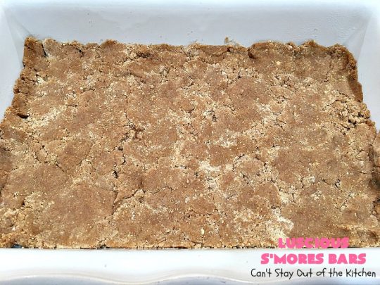 Luscious S'Mores Bars | Can't Stay Out of the Kitchen | these spectacular #Smores #cookies are heavenly. Every bite will have you drooling! They have a #grahamcracker crust layer, a #Hersheys #chocolate layer, a #marshmallowcream layer & topped with another graham cracker layer. Fantastic #dessert for any occasion. #tailgating #SmoresDessert #chocolatedessert #brownie