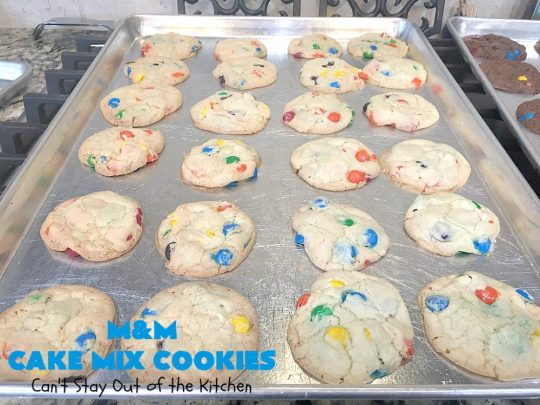 M&M Cake Mix Cookies | Can't Stay Out of the Kitchen | These delectable 5-ingredient #cookies are so quick & easy to make. They're filled with #MMs & start with a #CakeMix. Perfect for #ValentinesDay, #tailgating parties, potlucks or any gathering with friends. #MMDessert #HolidayDessert #ValentinesDayDessert #ChocolateDessert #CakeMixDessert #MMCakeMixCookies #chocolate #dessert