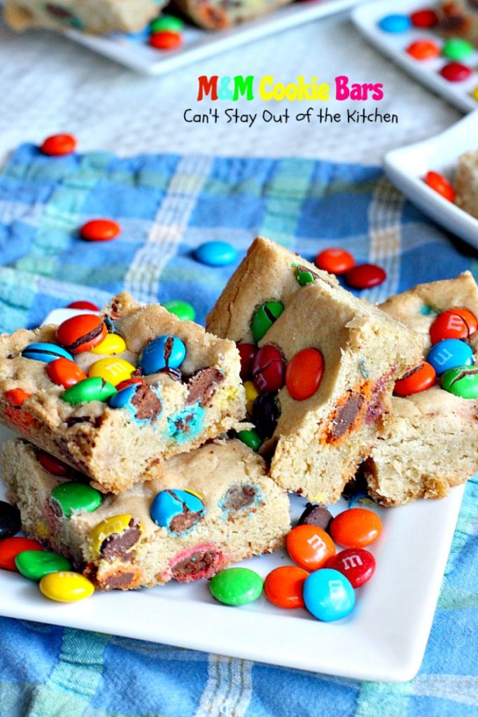 M&M Cookie Bars | Can't Stay Out of the Kitchen | these #brownies are so delectable you won't be able to stop eating them! #M&Ms #cookie #dessert #tailgating
