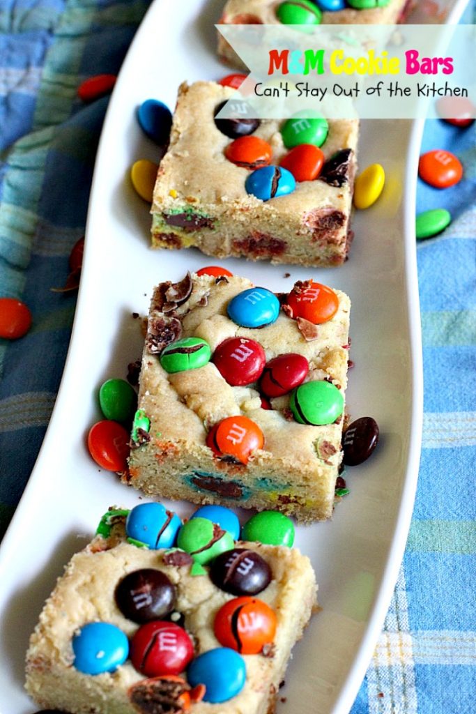 M&M Cookie Bars | Can't Stay Out of the Kitchen | these #brownies are so delectable you won't be able to stop eating them! #M&Ms #cookie #dessert #tailgating