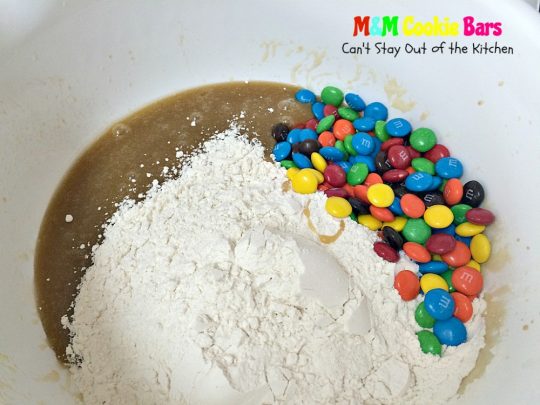 M&M Cookie Bars | Can't Stay Out of the Kitchen | these #brownies are so delectable you won't be able to stop eating them! #M&Ms #cookie #dessert #tailgating