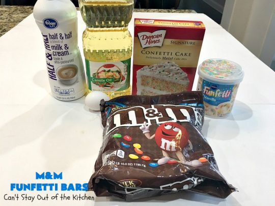 M&M Funfetti Bars | Can't Stay Out of the Kitchen | this easy 6-ingredient #recipe will knock your socks off! Every bite is so rich, decadent & divine. If you enjoy the flavors of #MMs & #Funfetti, you'll love these luscious #dessert #brownies. Great for #tailgating, potlucks or #holiday #baking. #MMFunfettiBars #ConfettiCakeMix #ChocolateDessert #cookies #MMDessert #6IngredientBrownies #chocolate