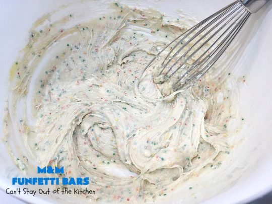 M&M Funfetti Bars | Can't Stay Out of the Kitchen | this easy 6-ingredient #recipe will knock your socks off! Every bite is so rich, decadent & divine. If you enjoy the flavors of #MMs & #Funfetti, you'll love these luscious #dessert #brownies. Great for #tailgating, potlucks or #holiday #baking. #MMFunfettiBars #ConfettiCakeMix #ChocolateDessert #cookies #MMDessert #6IngredientBrownies #chocolate