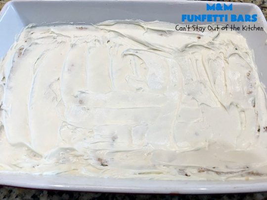 M&M Funfetti Bars | Can't Stay Out of the Kitchen | this easy 6-ingredient #recipe will knock your socks off! Every bite is so rich, decadent & divine. If you enjoy the flavors of #MMs & #Funfetti, you'll love these luscious #dessert #brownies. Great for #tailgating, potlucks or #holiday #baking. #MMFunfettiBars #ConfettiCakeMix #ChocolateDessert #cookies #MMDessert #6IngredientBrownies #chocolate