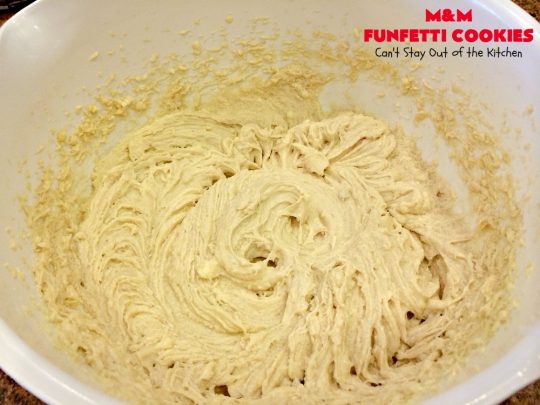 M&M Funfetti Cookies | Can't Stay Out of the Kitchen | these spectacular #cookies are filled with both #MMs & #funfetti #sprinkles! They are so drool-worthy. Every bite will have you coming back for more. Great #dessert for #tailgating or #Christmas parties, potlucks, or summer #holiday fun. #chocolate #ChocolateDessert #MMDessert #FunfettiDessert