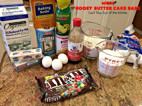 M&M Gooey Butter Cake Bars | Can't Stay Out of the Kitchen | these fabulous #Gooey ButterCake #cookies are rich and heavenly. Every bite will have you drooling. Adding #MMs is so scrumptious. Terrific #dessert for #MemorialDay or other summer #holiday fun. #brownie #chocolate #ChocolateDessert #MMDessert
