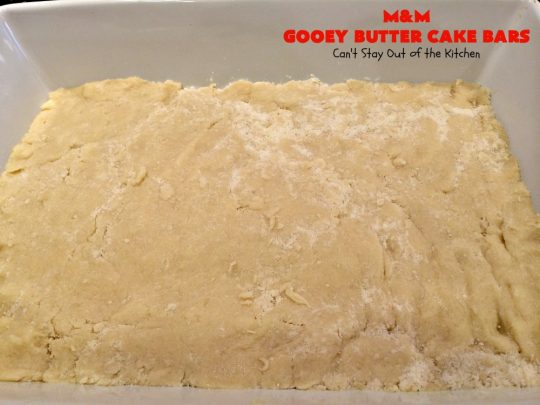 M&M Gooey Butter Cake Bars | Can't Stay Out of the Kitchen | these fabulous #Gooey ButterCake #cookies are rich and heavenly. Every bite will have you drooling. Adding #MMs is so scrumptious. Terrific #dessert for #MemorialDay or other summer #holiday fun. #brownie #chocolate #ChocolateDessert #MMDessert