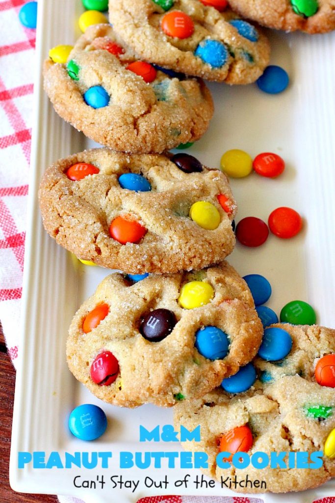 M&M Peanut Butter Cookies | Can't Stay Out of the Kitchen | these spectacular #cookies are divine! They're filled with #PeanutButter and #MMs! What's not to love? They'll cure any sweet tooth craving. Wonderful for #holiday #baking & #ChristmasCookieExchanges. #chocolate #PeanutButterCookies #ChocolateDessert #PeanutButterDessert #MMDessert #MMPeanutButterCookies