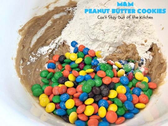 M&M Peanut Butter Cookies | Can't Stay Out of the Kitchen | these spectacular #cookies are divine! They're filled with #PeanutButter and #MMs! What's not to love? They'll cure any sweet tooth craving. Wonderful for #holiday #baking & #ChristmasCookieExchanges. #chocolate #PeanutButterCookies #ChocolateDessert #PeanutButterDessert #MMDessert #MMPeanutButterCookies