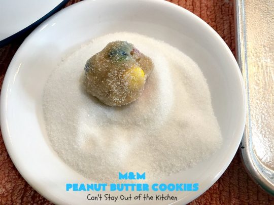 M&M Peanut Butter Cookies | Can't Stay Out of the Kitchen | these spectacular #cookies are divine! They're filled with #PeanutButter and #MMs! What's not to love? They'll cure any sweet tooth craving. Wonderful for #holiday #baking & #ChristmasCookieExchanges. #chocolate #PeanutButterCookies #ChocolateDessert #PeanutButterDessert #MMDessert #MMPeanutButterCookies