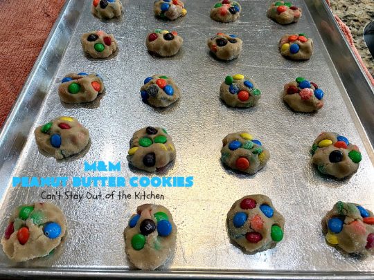 M&M Peanut Butter Cookies | Can't Stay Out of the Kitchen | these spectacular #cookies are divine! They're filled with #PeanutButter and #MMs! What's not to love? They'll cure any sweet tooth craving. Wonderful for #holiday #baking & #ChristmasCookieExchanges. #chocolate #PeanutButterCookies #ChocolateDessert #PeanutButterDessert #MMDessert #MMPeanutButterCookies