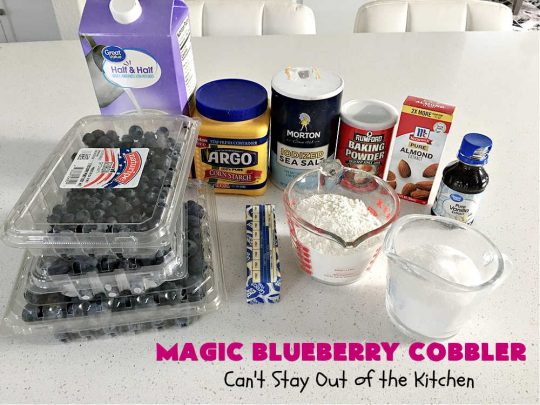 Magic Blueberry Cobbler | Can't Stay Out of the Kitchen | this #cobbler really is magic! It's layered with fresh #blueberries, then a topping and finally it has a sugar glaze on top like glazed donuts! Perfect for a company or #holiday #dessert. #HolidayDessert #BlueberryCobbler #BlueberryDessert #MagicBlueberryCobbler