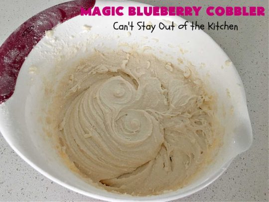 Magic Blueberry Cobbler | Can't Stay Out of the Kitchen | this #cobbler really is magic! It's layered with fresh #blueberries, then a topping and finally it has a sugar glaze on top like glazed donuts! Perfect for a company or #holiday #dessert. #HolidayDessert #BlueberryCobbler #BlueberryDessert #MagicBlueberryCobbler