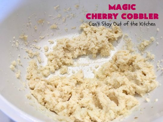 Magic Cherry Cobbler | Can't Stay Out of the Kitchen | this spectacular #dessert is magical! It has a layer of fresh #cherries, topping sprinkled with sugar & finally boiling water poured over top before baking. All the ingredients come together magically in a heavenly #cherrycobbler #recipe.