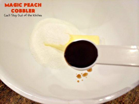 Magic Peach Cobbler | Can't Stay Out of the Kitchen | This spectacular #peachcobbler is divine! Boiling water is poured over the cobbler before baking & it turns out magically! Best #Peach #cobbler ever! #dessert