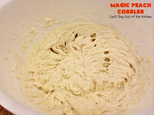 Magic Peach Cobbler | Can't Stay Out of the Kitchen | This spectacular #peachcobbler is divine! Boiling water is poured over the cobbler before baking & it turns out magically! Best #Peach #cobbler ever! #dessert