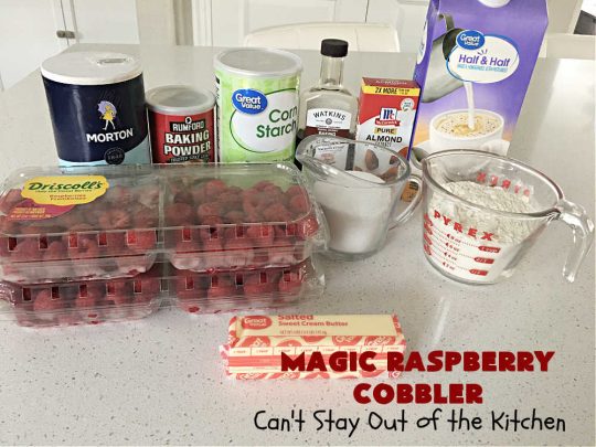 Magic Raspberry Cobbler | Can't Stay Out of the Kitchen | this scrumptious #cobbler is awesome. The ingredients are layered rather than mixed & while baking everything "magically" comes together in one of the best #RaspberryCobbler #recipes ever! Fantastic #dessert for family gatherings, company dinners or potlucks. #raspberries #MagicRaspberryCobbler