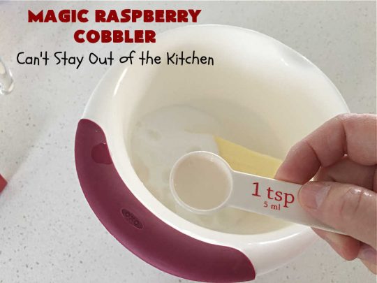 Magic Raspberry Cobbler | Can't Stay Out of the Kitchen | this scrumptious #cobbler is awesome. The ingredients are layered rather than mixed & while baking everything "magically" comes together in one of the best #RaspberryCobbler #recipes ever! Fantastic #dessert for family gatherings, company dinners or potlucks. #raspberries #MagicRaspberryCobbler