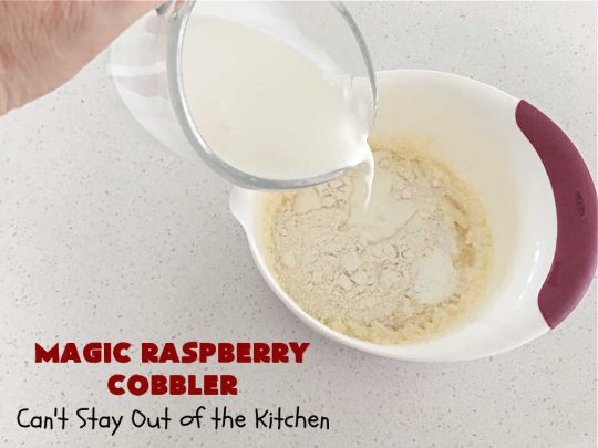 Magic Raspberry Cobbler | Can't Stay Out of the Kitchen | this scrumptious #cobbler is awesome. The ingredients are layered rather than mixed & while baking everything "magically" comes together in one of the best #RaspberryCobbler #recipes ever! Fantastic #dessert for family gatherings, company dinners or potlucks. #raspberries #MagicRaspberryCobbler