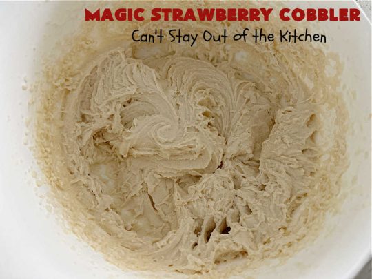 Magic Strawberry Cobbler | Can't Stay Out of the Kitchen | Enjoy the deliciousness of fresh #strawberries with this delightful #cobbler #recipe. This is a layered #dessert that has boiling water poured over the top so that it "magically" bakes up into one fantastic #StrawberryDessert. Terrific for #summer #holiday fun like the #FourthOfJuly. #MagicStrawberryCobbler