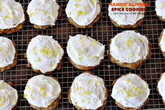 Mango Almond Spice Cookies | Can't Stay Out of the Kitchen | these amazing #cookies are heavenly. The #Lemon Buttercream Frosting is divine. Perfect for summer holidays, backyard barbecues & potlucks. #dessert #mangos