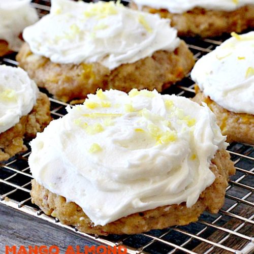 Mango Almond Spice Cookies | Can't Stay Out of the Kitchen | these amazing #cookies are heavenly. The #Lemon Buttercream Frosting is divine. Perfect for summer holidays, backyard barbecues & potlucks. #dessert #mangos