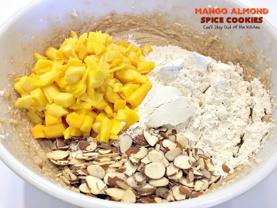 Mango Almond Spice Cookies | Can't Stay Out of the Kitchen | these amazing #cookies are heavenly. The #Lemon Buttercream Frosting is divine. Perfect for summer holidays, backyard barbecues & potlucks. #dessert #mangos