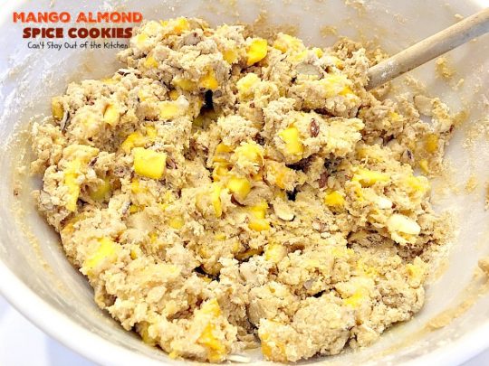 Mango Almond Spice Cookies | Can't Stay Out of the Kitchen | these amazing #cookies are heavenly. The #Lemon Buttercream Frosting is divine. Perfect for summer holidays, backyard barbecues & potlucks. #dessert #mangos