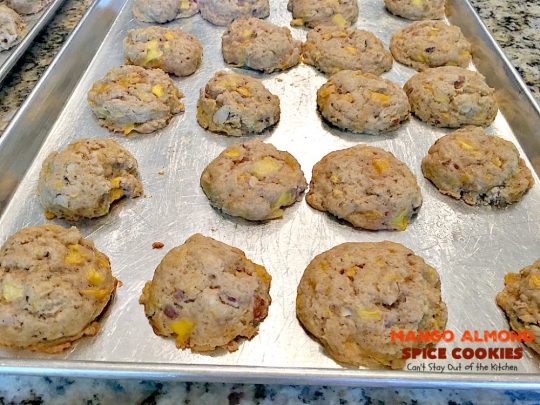 Mango Almond Spice Cookies | Can't Stay Out of the Kitchen | these amazing #cookies are heavenly. The #Lemon Buttercream Frosting is divine. Perfect for summer holidays, backyard barbecues & potlucks. #dessert #mangos