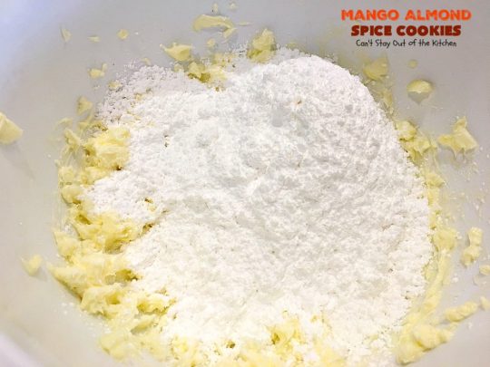 Mango Almond Spice Cookies | Can't Stay Out of the Kitchen | these amazing #cookies are heavenly. The #Lemon Buttercream Frosting is divine. Perfect for summer holidays, backyard barbecues & potlucks. #dessert #mangos