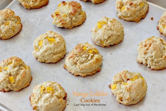 Mango Cobbler Cookies | Can't Stay Out of the Kitchen | these delightful #cookies use #mangos and #GreekYogurt and taste like eating a mango cobbler! Terrific #dessert.